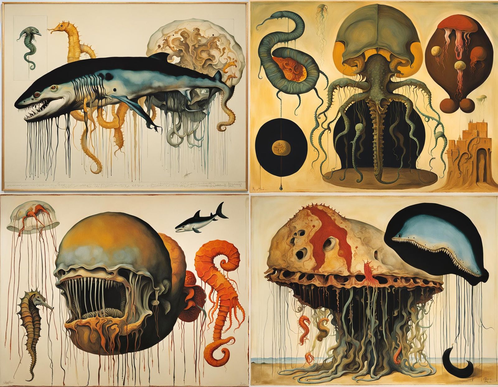 Monstrous Hybrid Creature in Surreal Horror Style