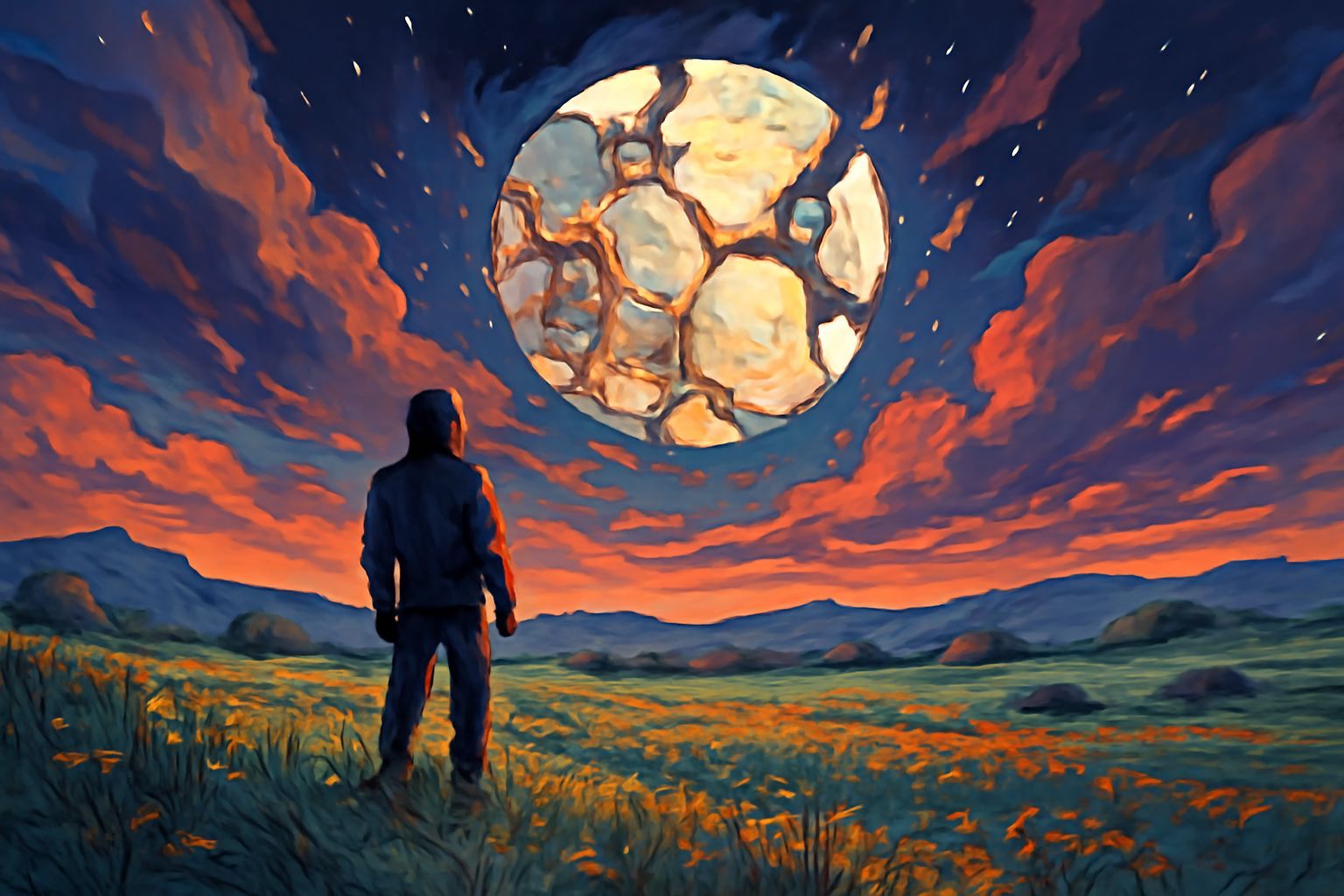 Moon Shattered in Epic Cosmic Landscape