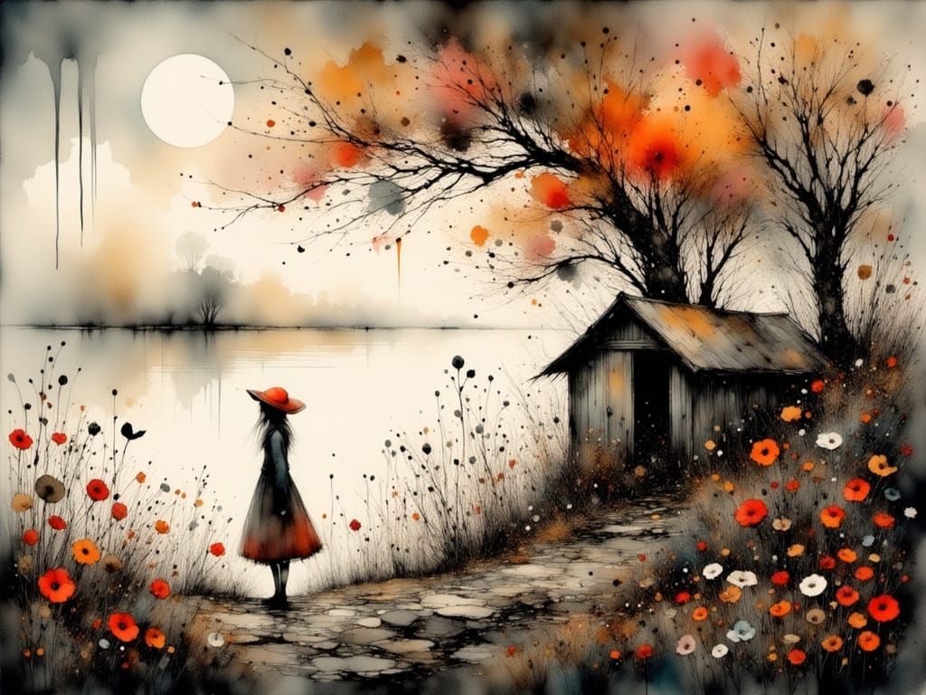 Surreal Landscape in Dark, Mysterious Ravine