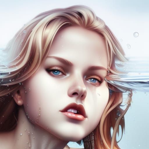 Blonde Woman in Water: Detailed Digital Render