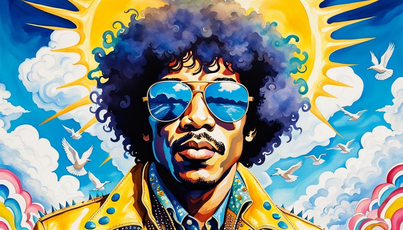 Jimi Hendrix in Pop Art Watercolor Portrait