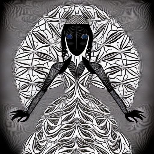Goth Doll with Abstract Fractal Design