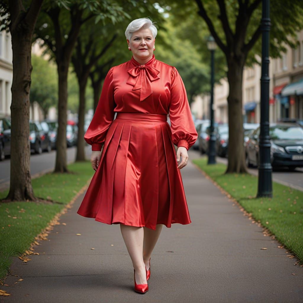 Glamorous Headmistress in Elegant Satin Attire