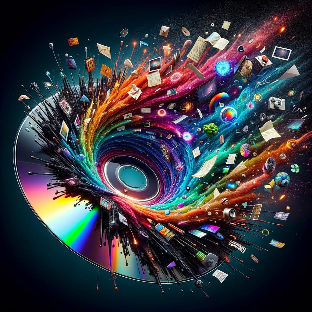 Vibrant CD Explosion: Digital Elements Unleashed in a Kaleid...