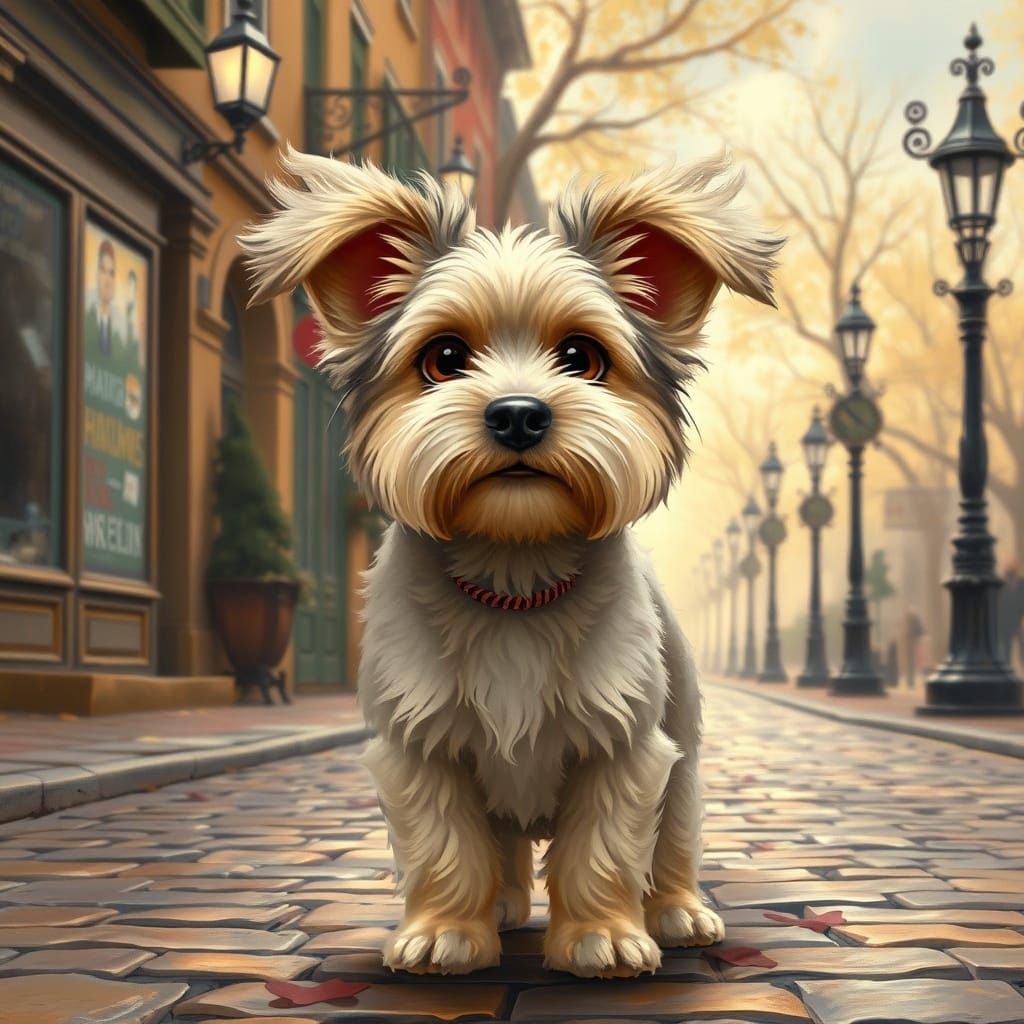 Sentimental Street Scene with Adorable Dog