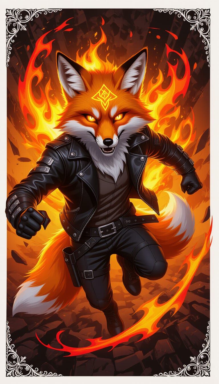 Fiery Fox Warrior in Dynamic Combat Pose