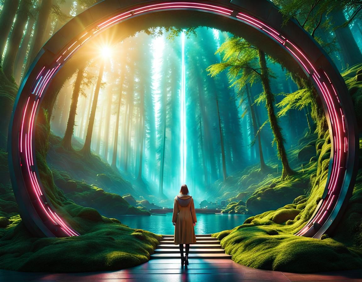 Sci-Fi Portal in Enchanted Forest: 8k Masterpiece