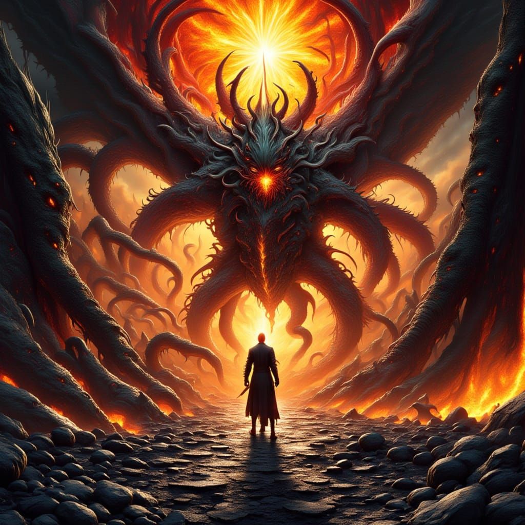 Vulcan God in Lava Field