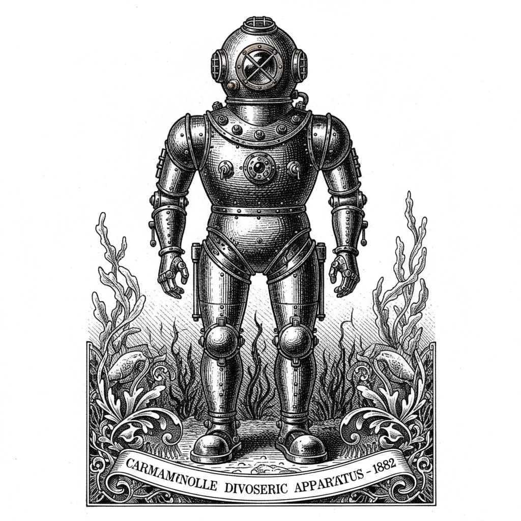 1882 Carmagnolle Diving Suit in 19th-Century Banknote Style