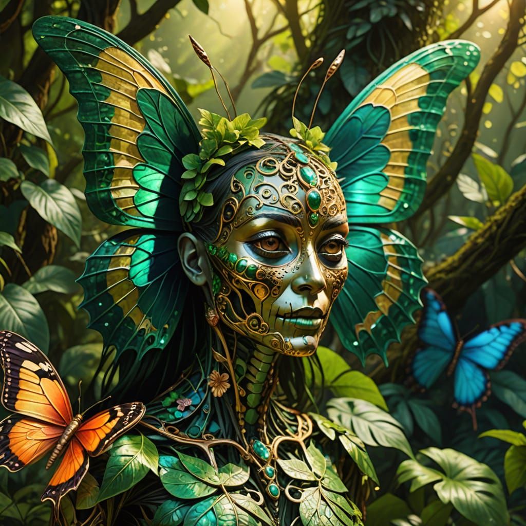 Skeletal Butterfly Emerges from Mexican Jungle in Vibrant Di...