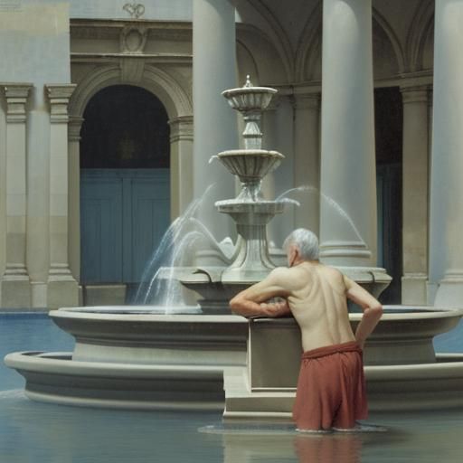 Fontainebleau Fountain Scene in Rothko and Ingres Style