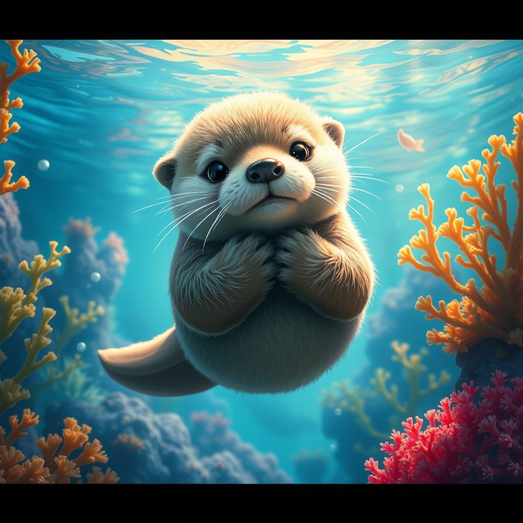 Adorable Sea Otter in Dreamlike Ocean Scene
