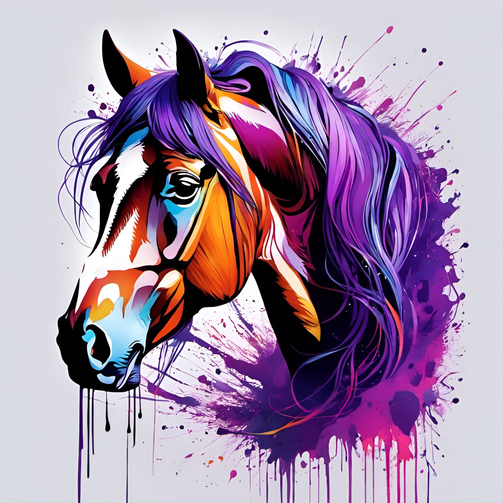 Adorable Colorful Horse in Hyperrealistic Splash Art