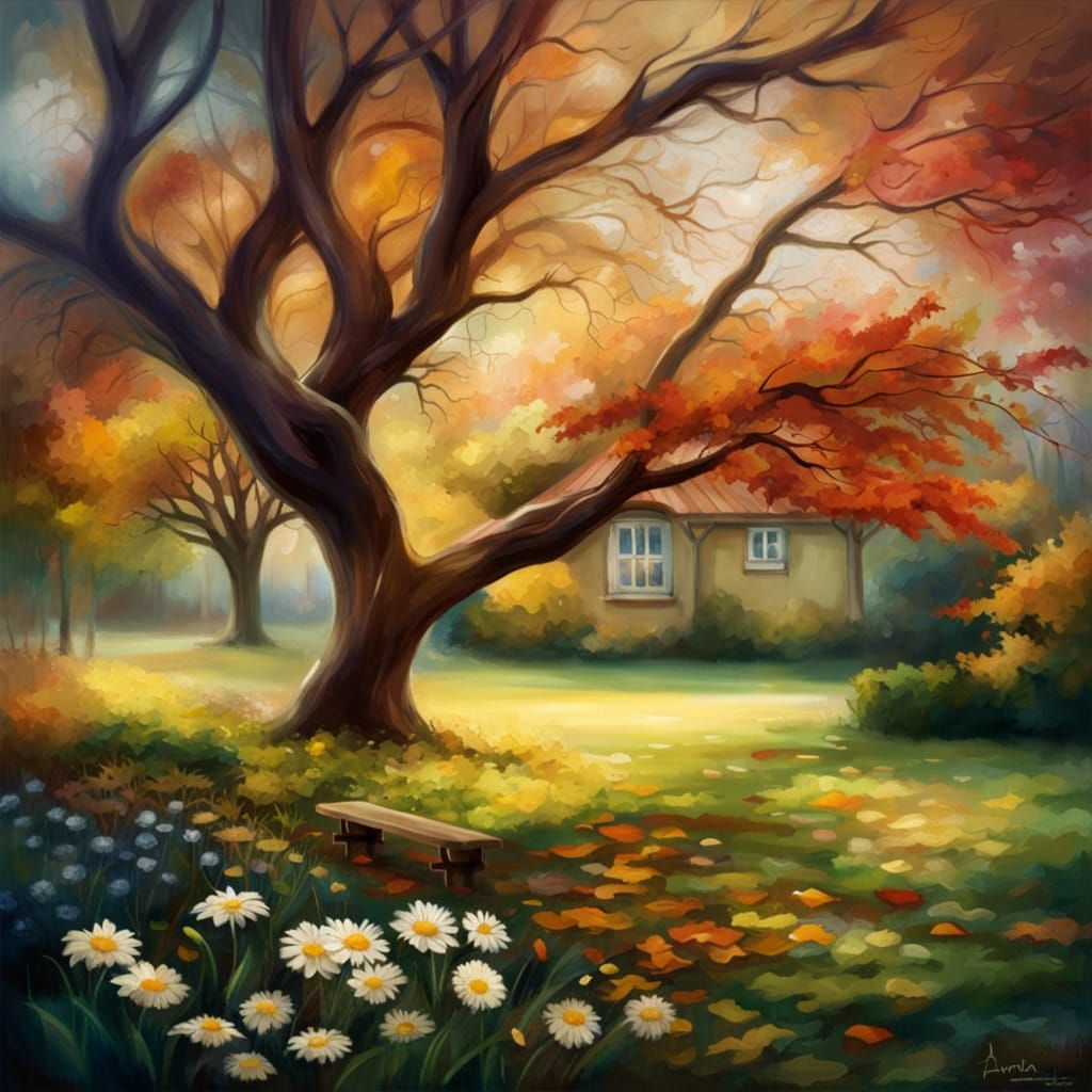 Autumn Garden Scene in Photorealistic Style