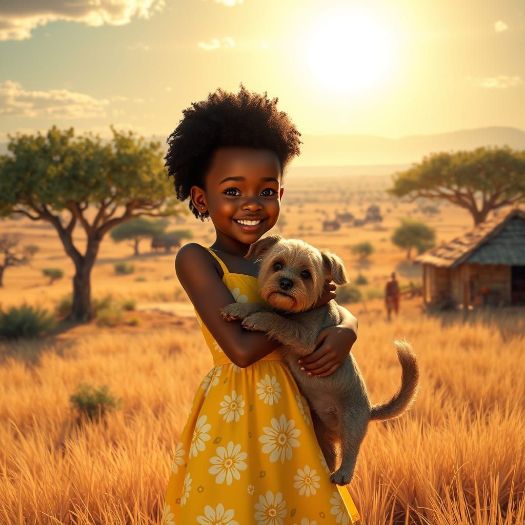 Joyful African Homestead Scene in Vibrant Matte Painting Sty...