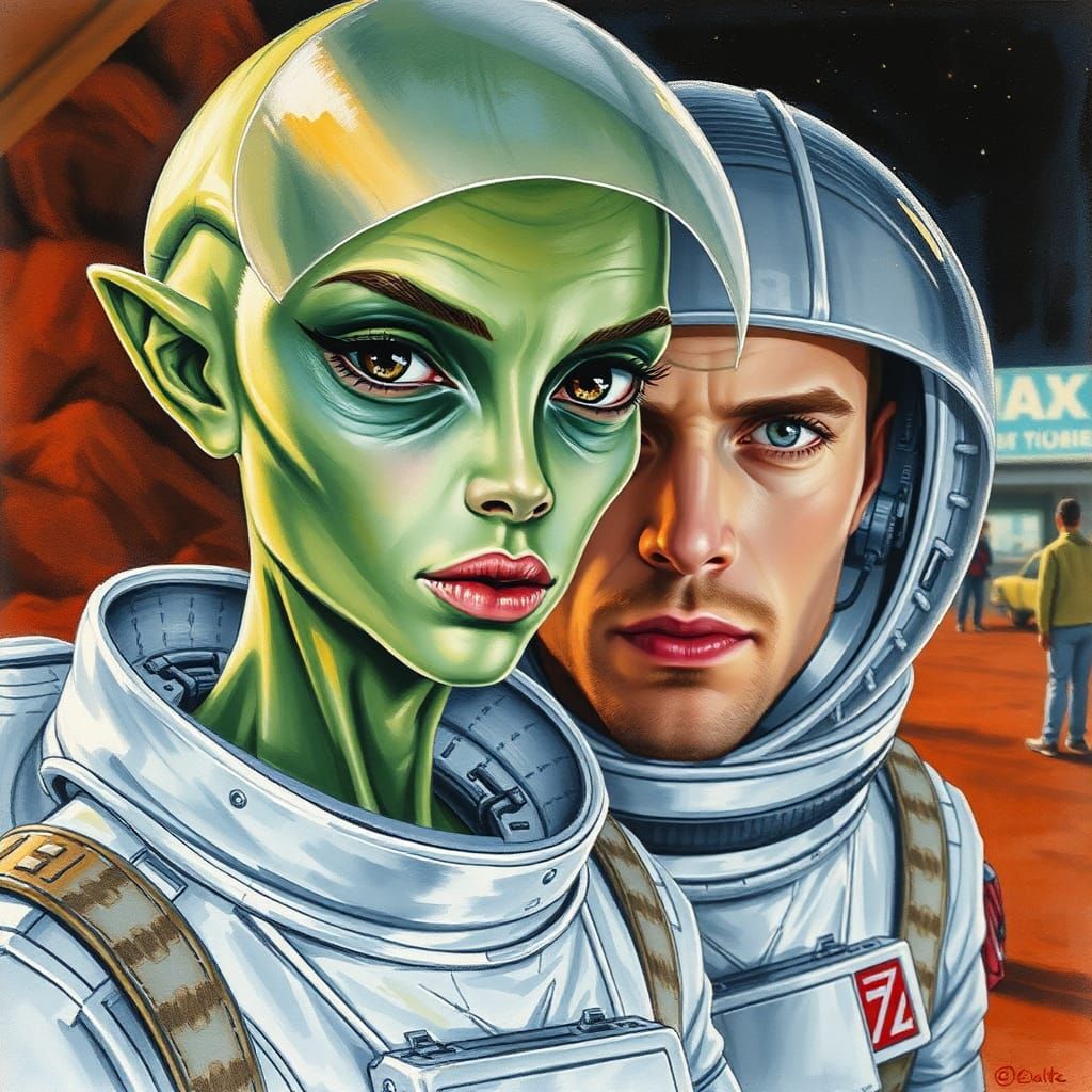Martian Date Night: Alien Portrait in Watercolor Impasto