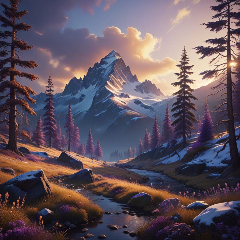 Ethereal Mountain Peaks Glow with Golden Dawn Light