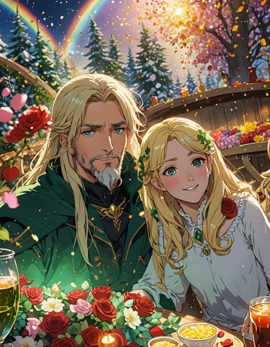 Loving Royals at Winter Feast in Anime Style