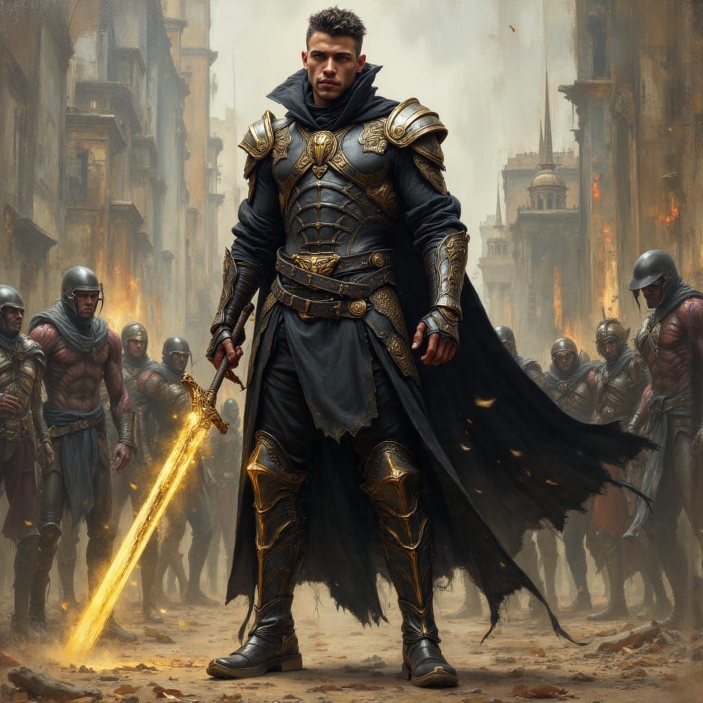 African Warrior God Combats Cyberpunk Zombies as Oil Paintin...