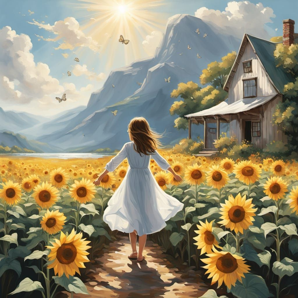 Child Embracing Joy in a Vibrant Sunflower Field