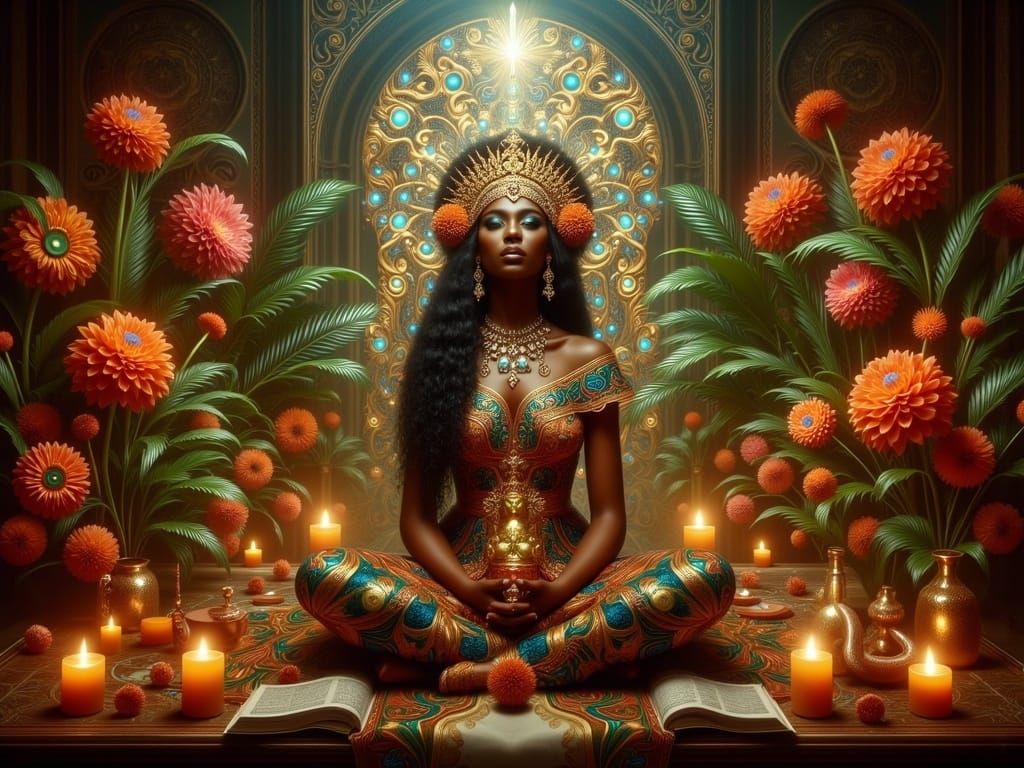 Afro-Caribbean Priestess in Golden Light