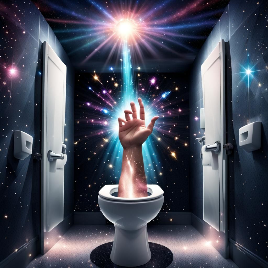 Magical Toilet in Space with Majestic Hand