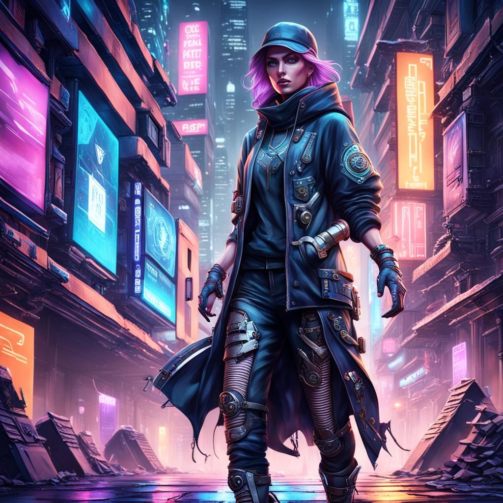 Urban Fantasy Tomboy Hacker with Cyber Enhancements
