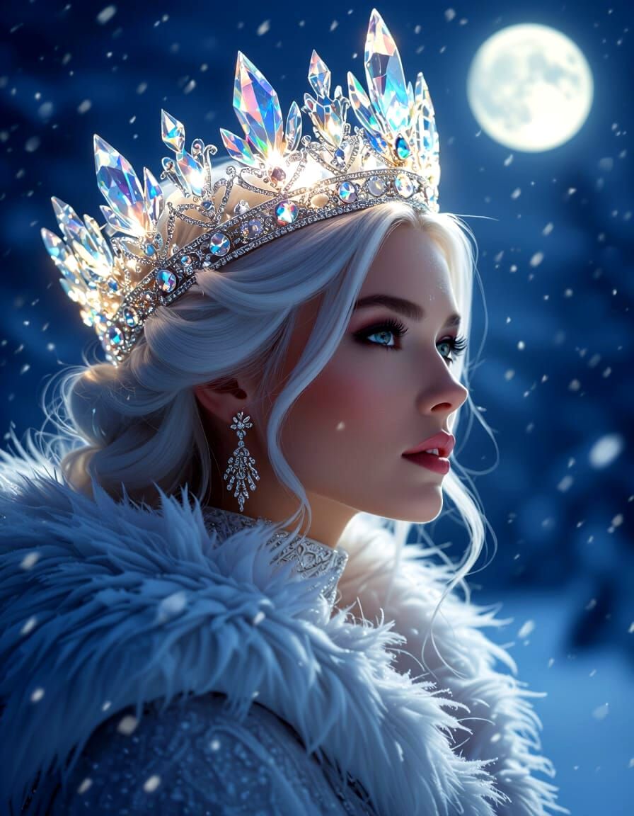 Ice Queen Portrait with Glowing Crystal Crown