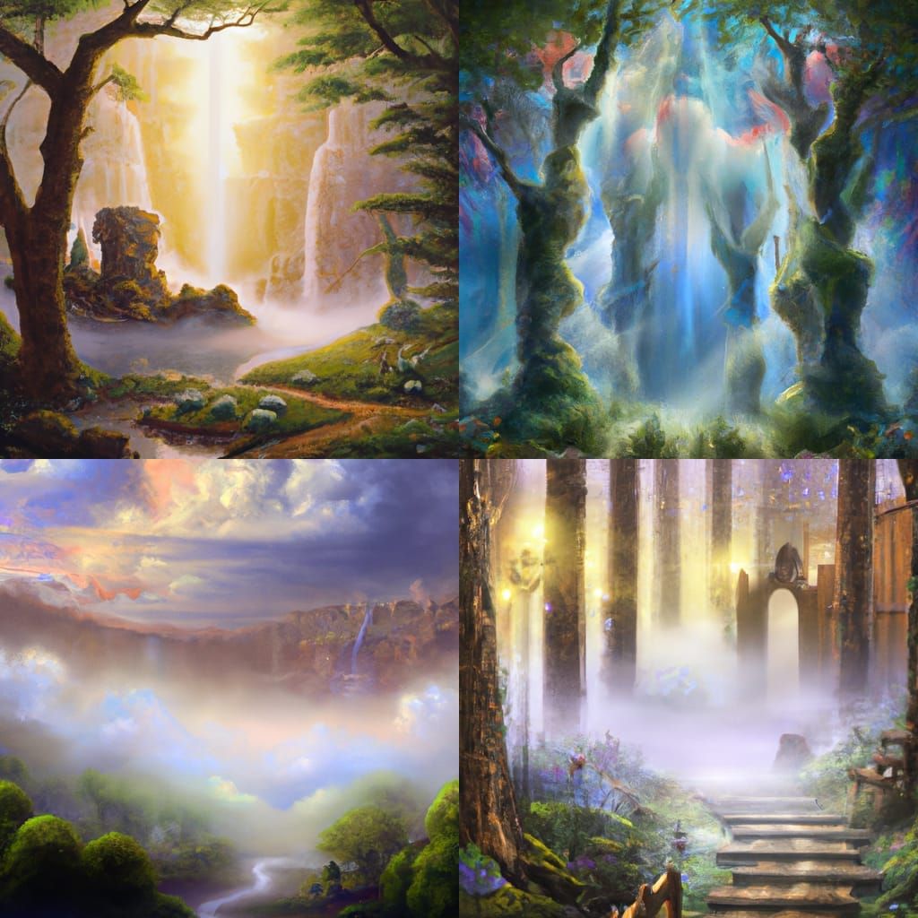 Ethereal Fantasy Goosebumps Landscape in Kinkade Style