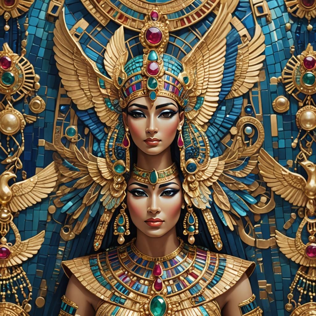 Winged Egyptian Goddess in Gold and Jewels