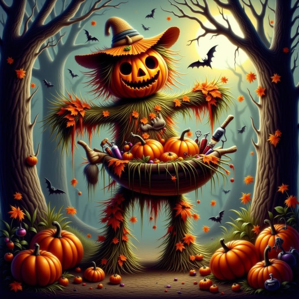 Whimsical Halloween Thanksgiving Creature in Oil Painting St...