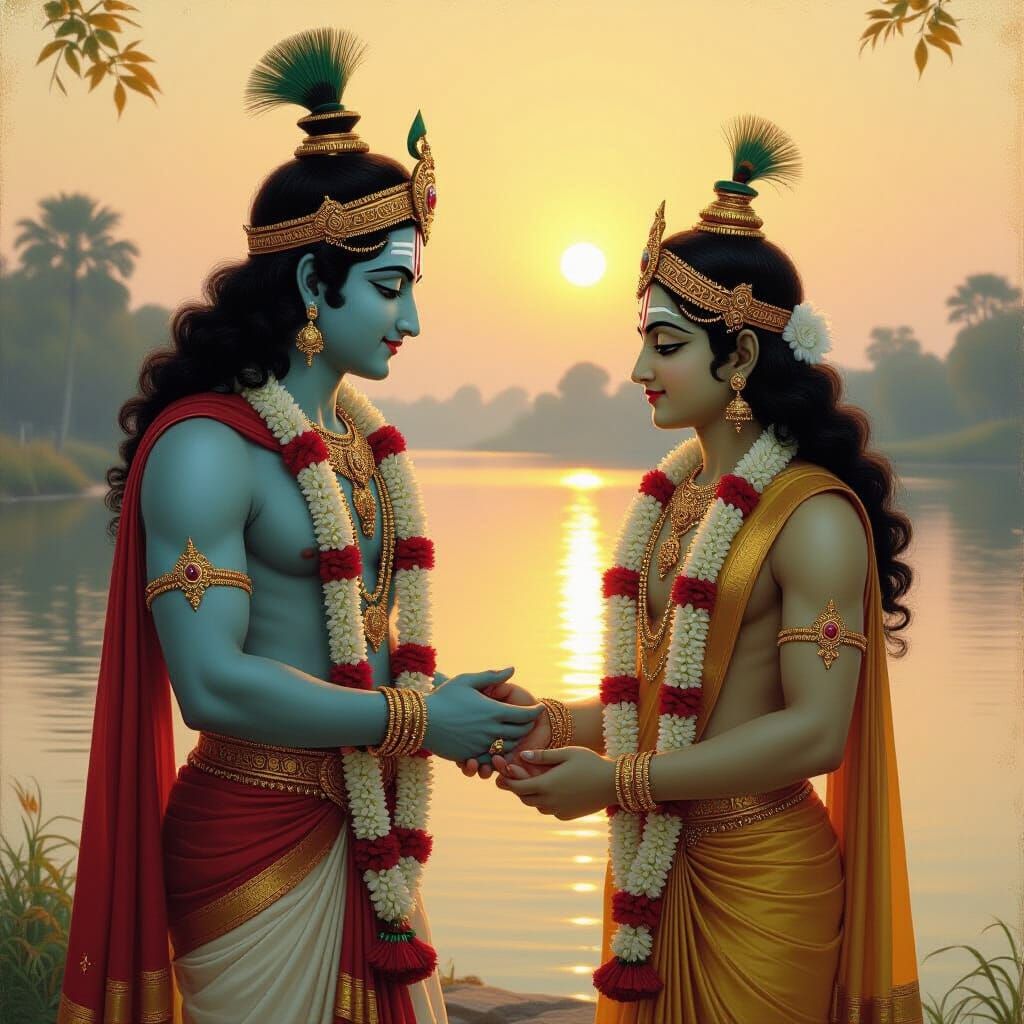 Karna and Krishna Dialogue in Raja Ravi Varma Style