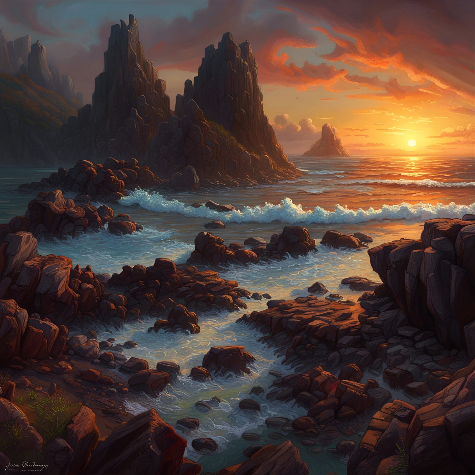 Skye Shoreline Sunset: Oil Painting by James Gurney