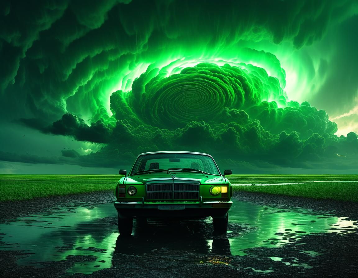 Green Light Reflects in Apocalyptic Storm Cloud