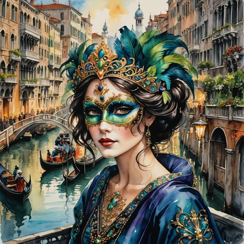 Venetian Princess with Mardi Gras Mask