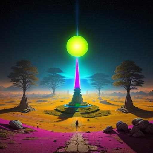 Post-Apocalyptic Stone Cross in Biblical Art Style