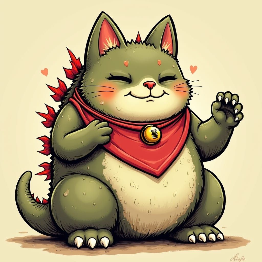 Godzilla as Maneki Neko in Pop Art Style