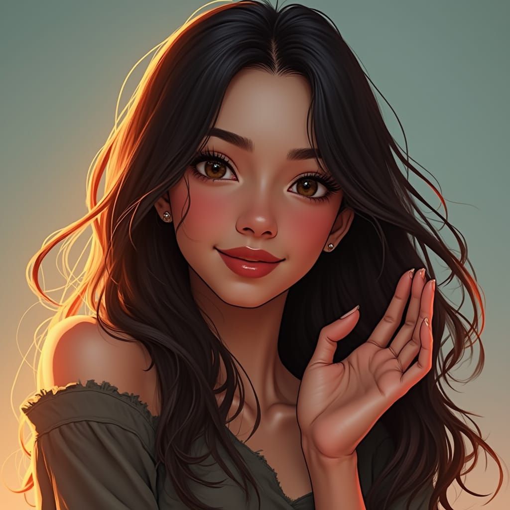 Young Woman Waves with Warm Smile