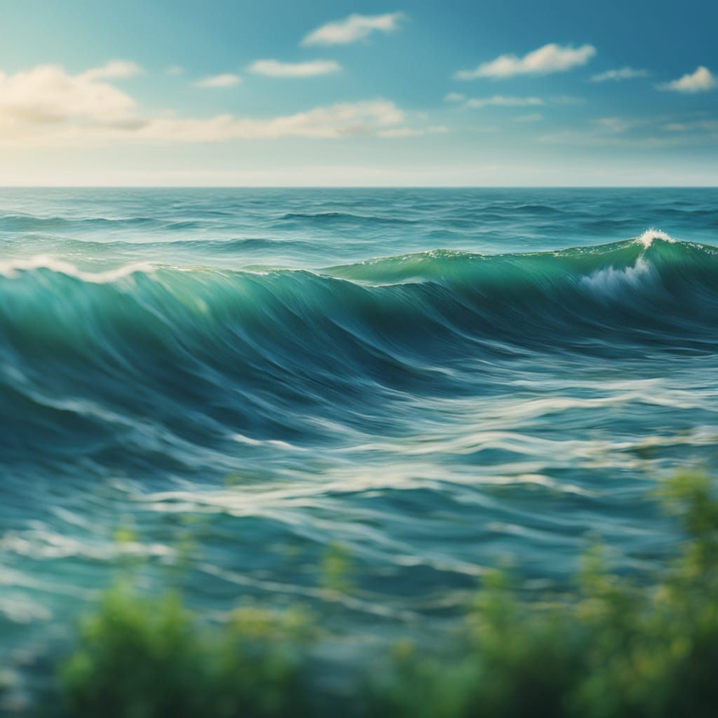 Vibrant Marine Oil Painting of Ocean Horizon