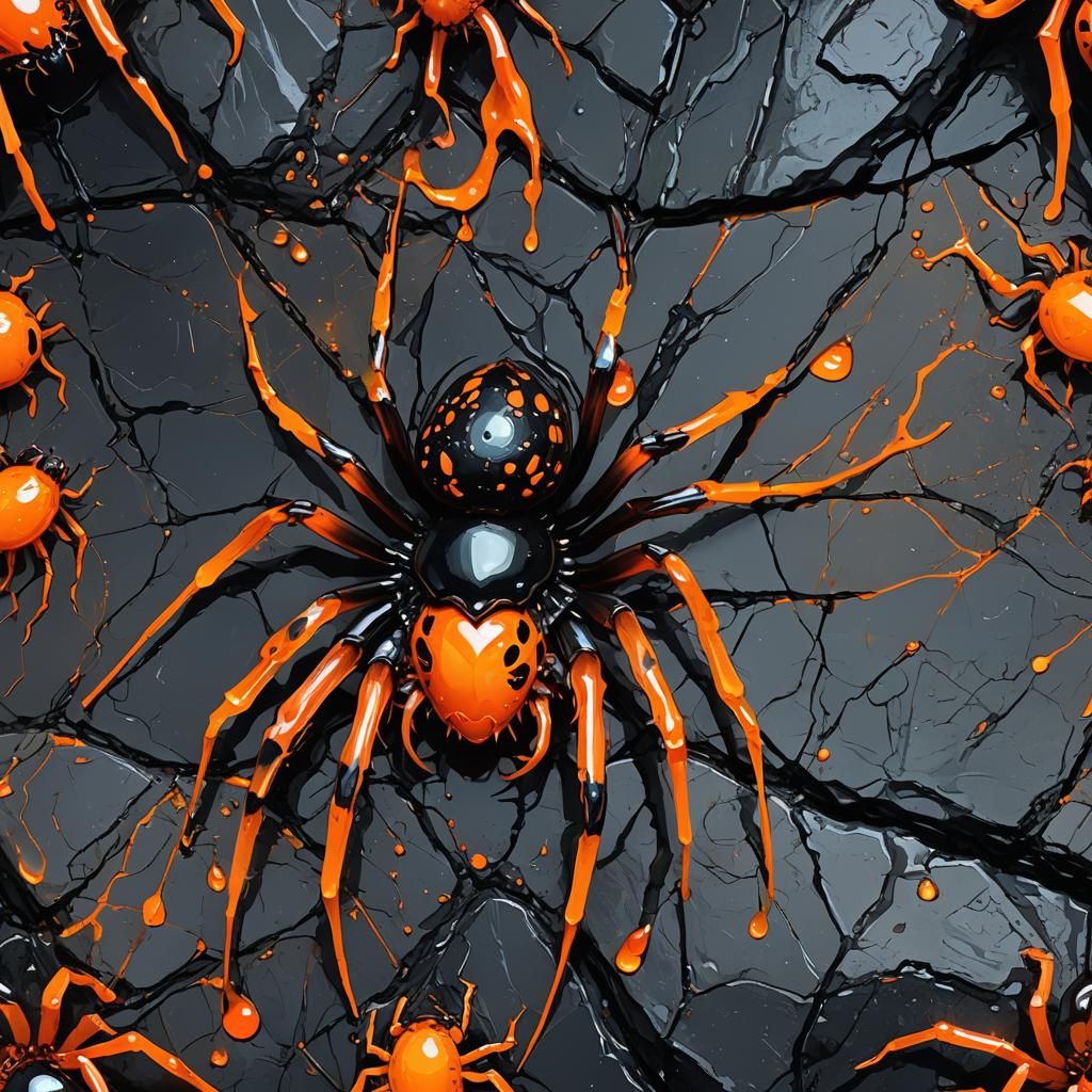 Orange Widow Spider in Fauvist Style