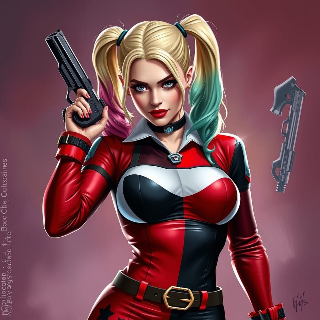 Harley Quinn with Gun: Digital Portrait