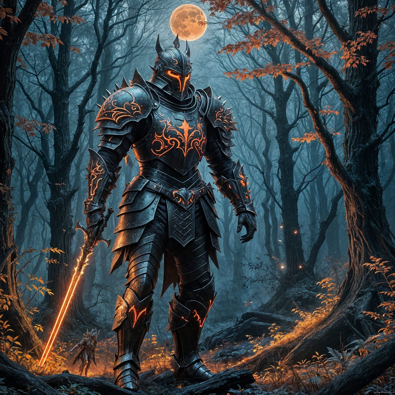 Knight in Black Armor with Glowing Accents