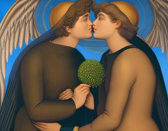 Angelic Kiss: A Cosmic Renaissance Painting