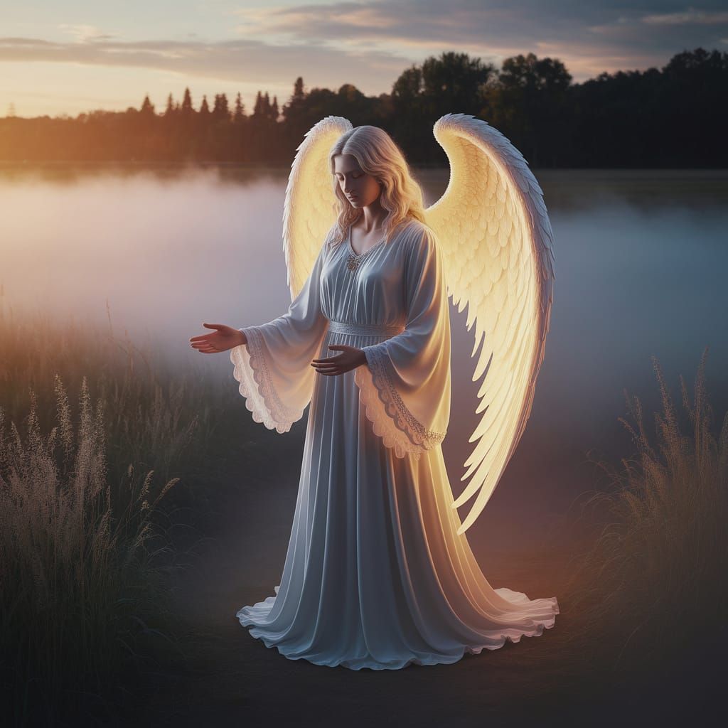 Angel of Transition in Surreal Landscape