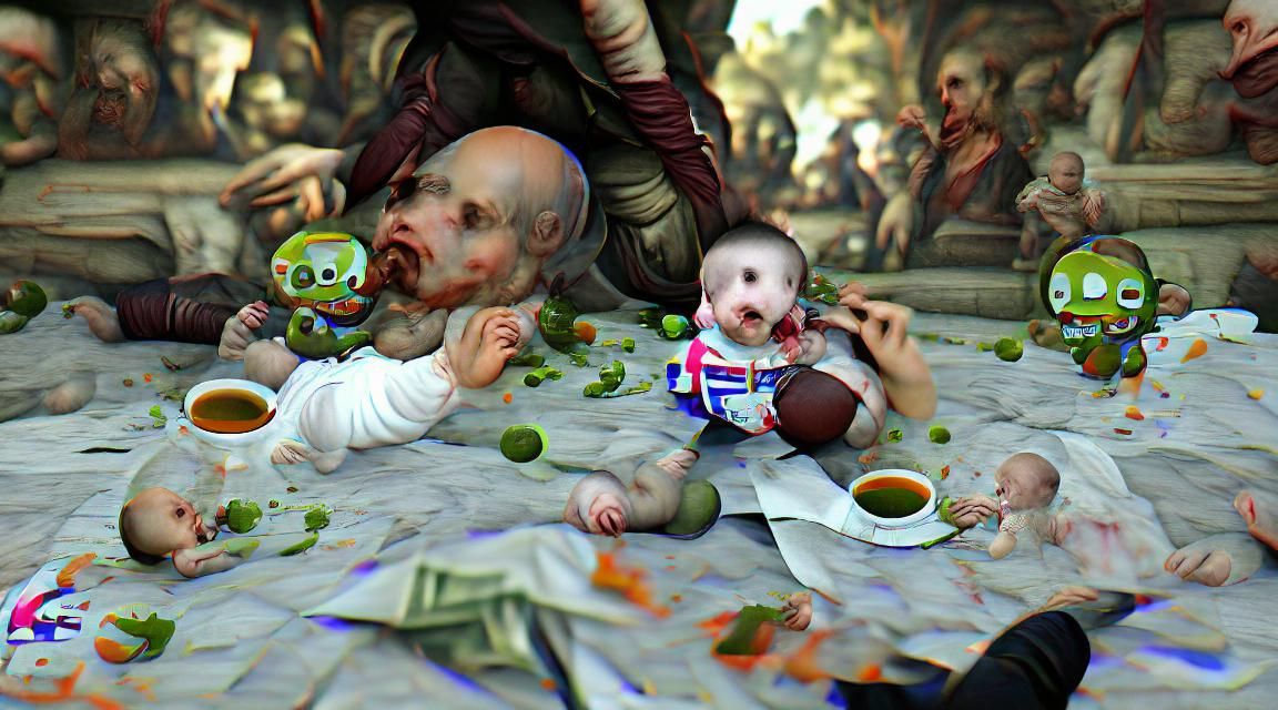 Zombie Baby eating mother 8K 3D 8k resolution renaissance painting Unreal Engine