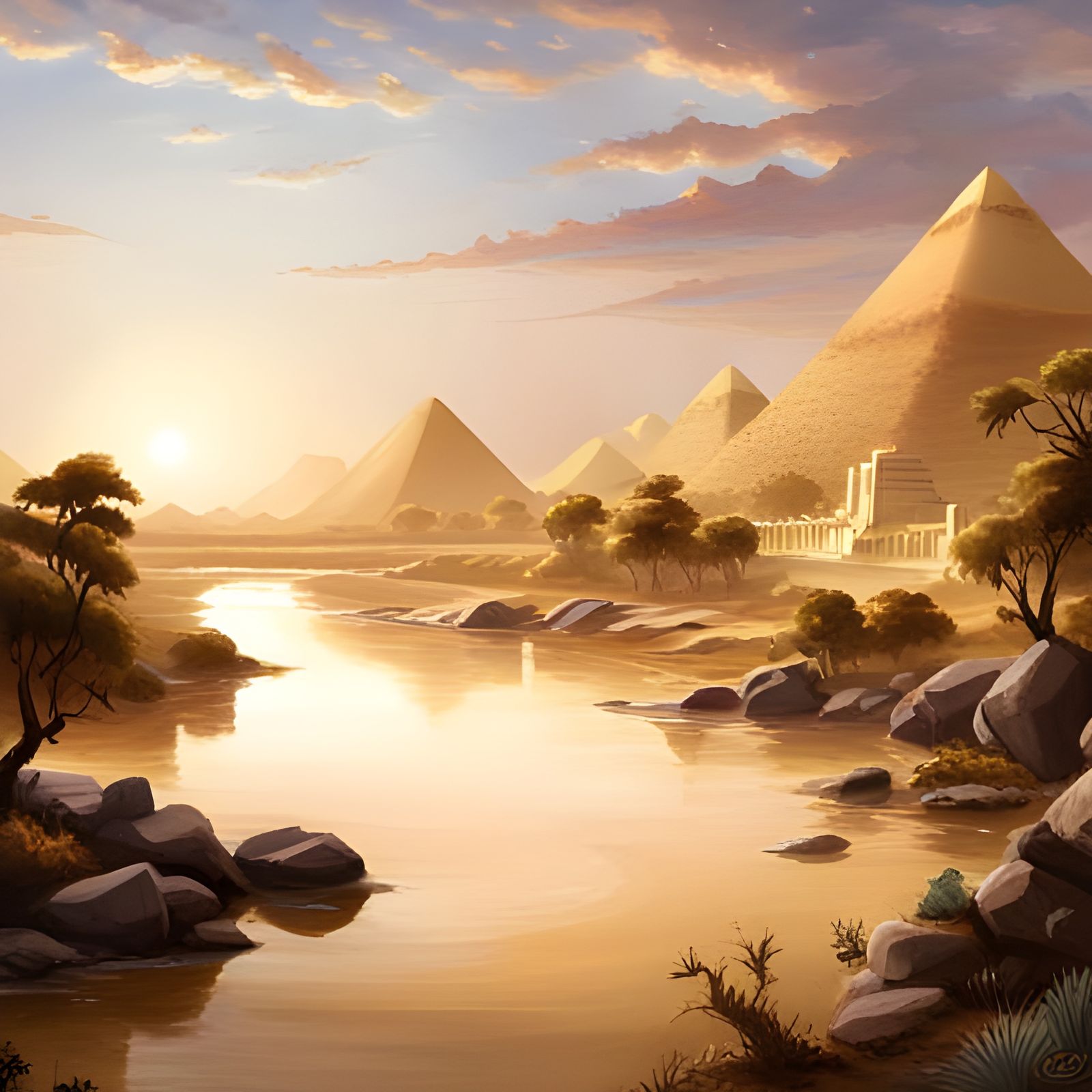 Egyptian Fantasy River Landscape: Hyperrealistic Concept Art