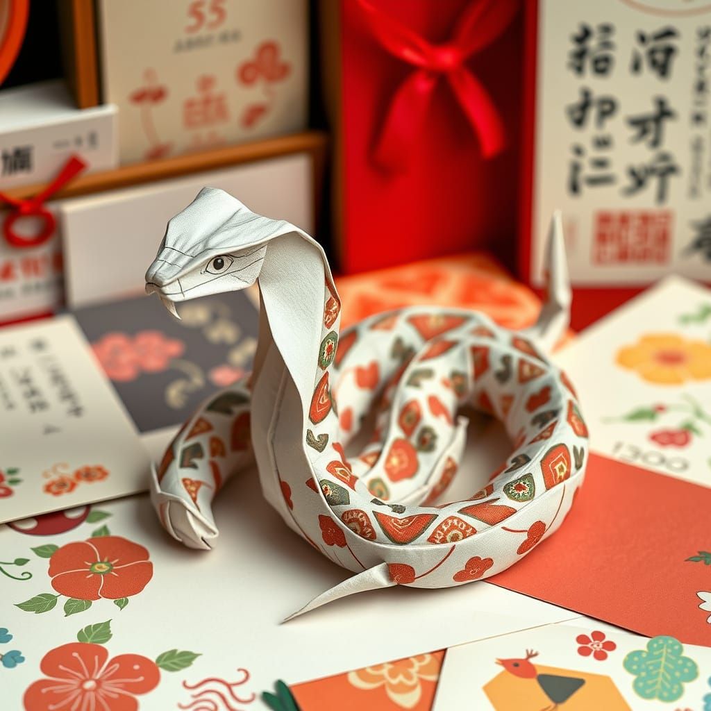 Intricate Snake Origami Papercraft in Vibrant Colors