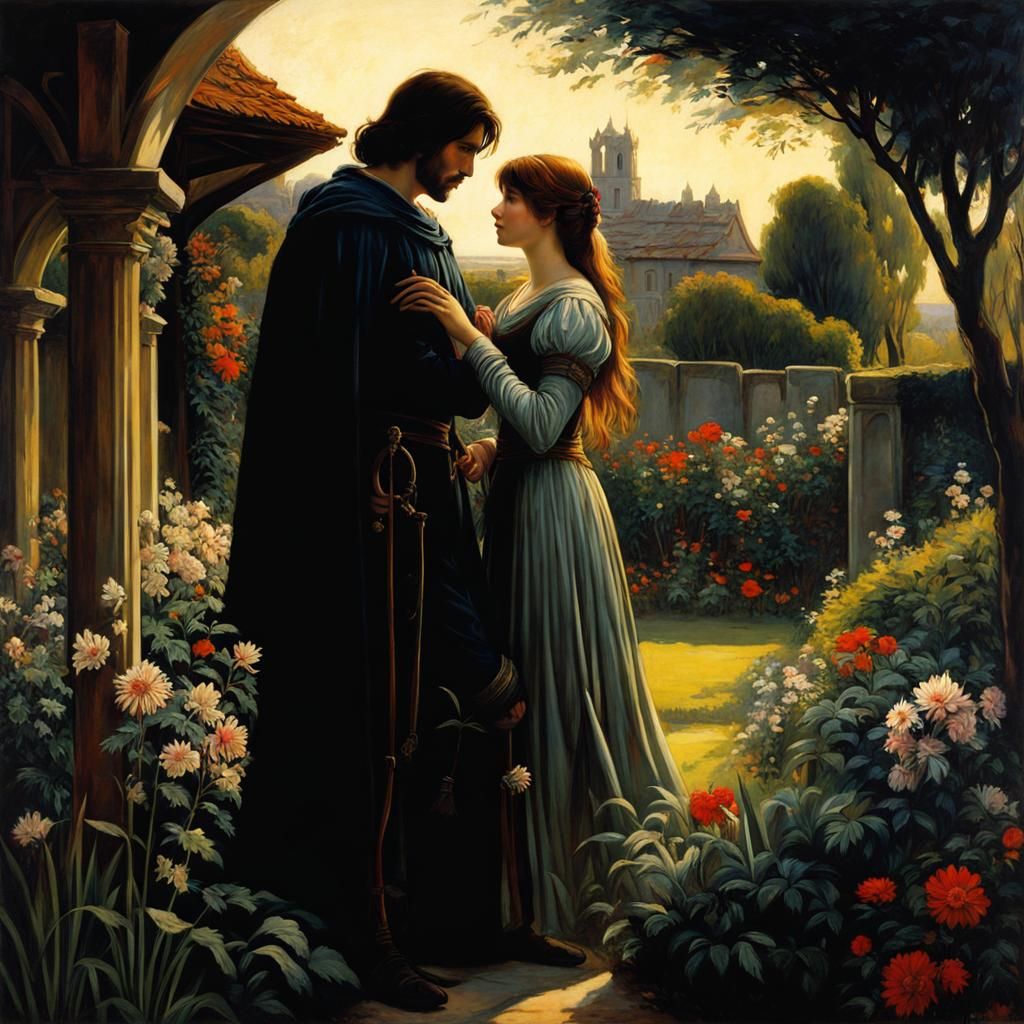 Medieval Garden Scene in Anime Style