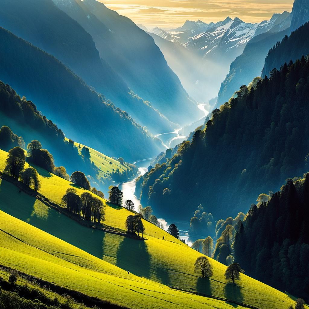 Bernese Oberland Gorge in Gentle Evening Light