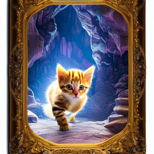Kitten Walks a Sparkling Path in Crystal Caverns